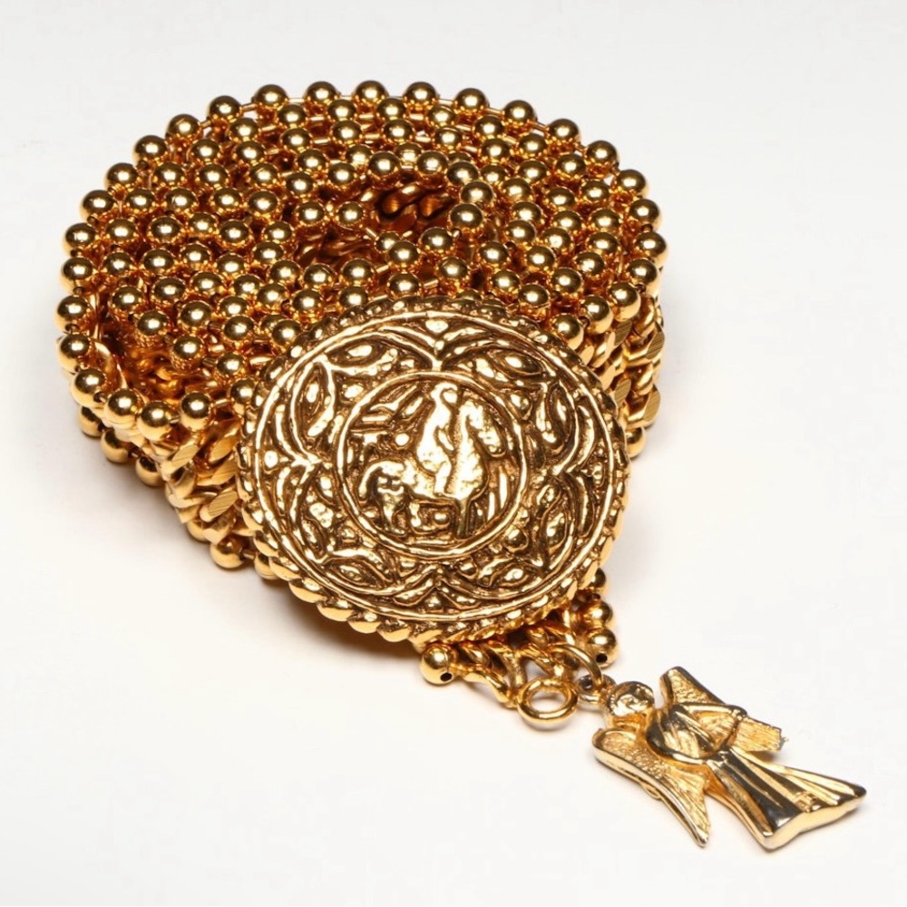 CHANEL CC Rare Vintage Gold Angel Coin Medal Belt / Necklace
